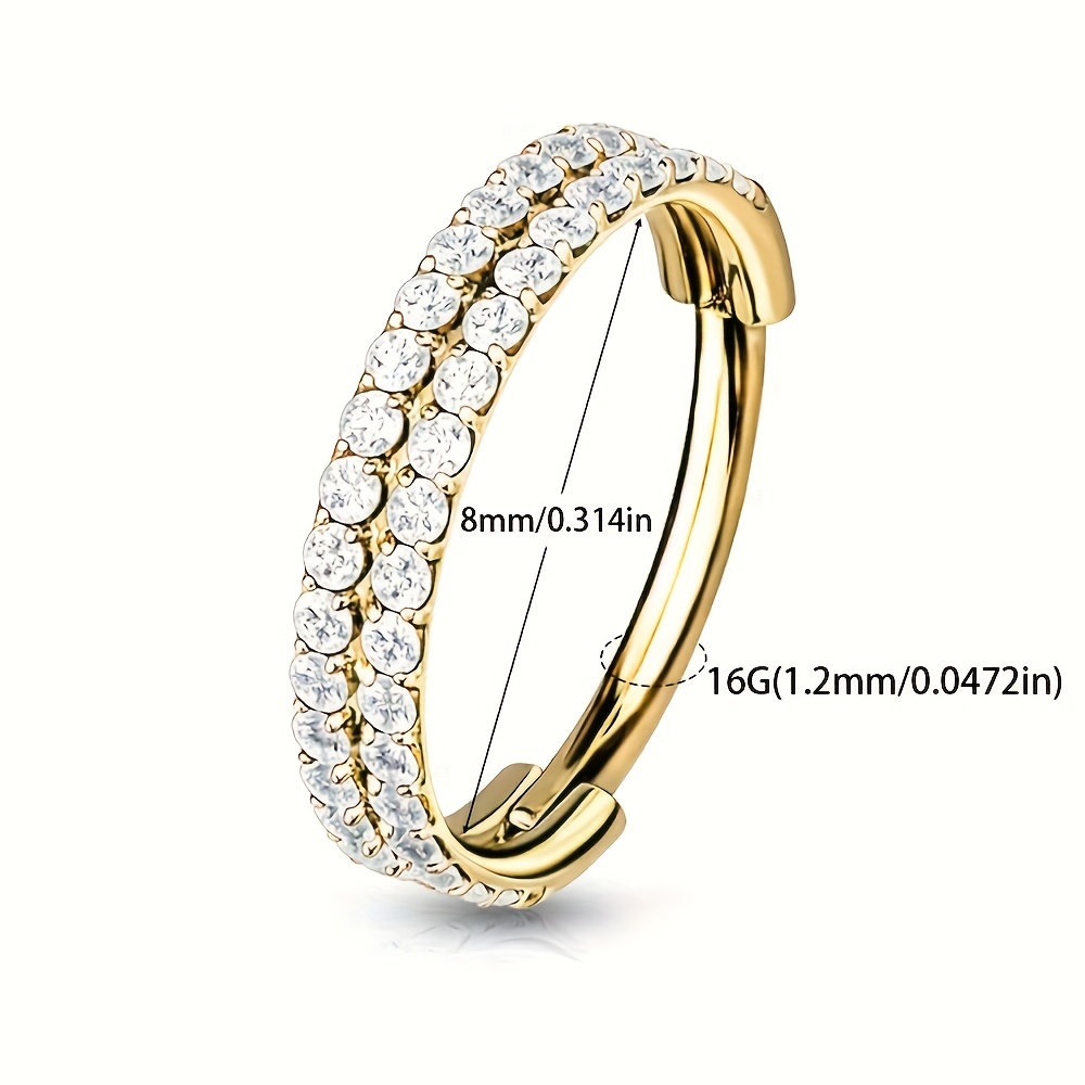 Image of 1pc Elegant Sexy Stainless Steel Inlaid Synthetic Zirconia 16g Seamless Nose Ring Septum Earring Cartilage And Lobe Piercing Suitable For Women' And Party Wear