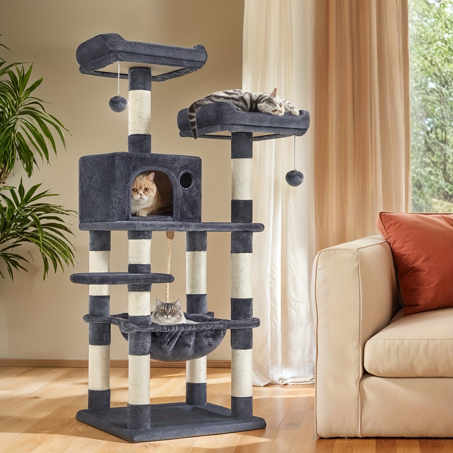 143 cm cat tree with 2 cuddly viewing platforms