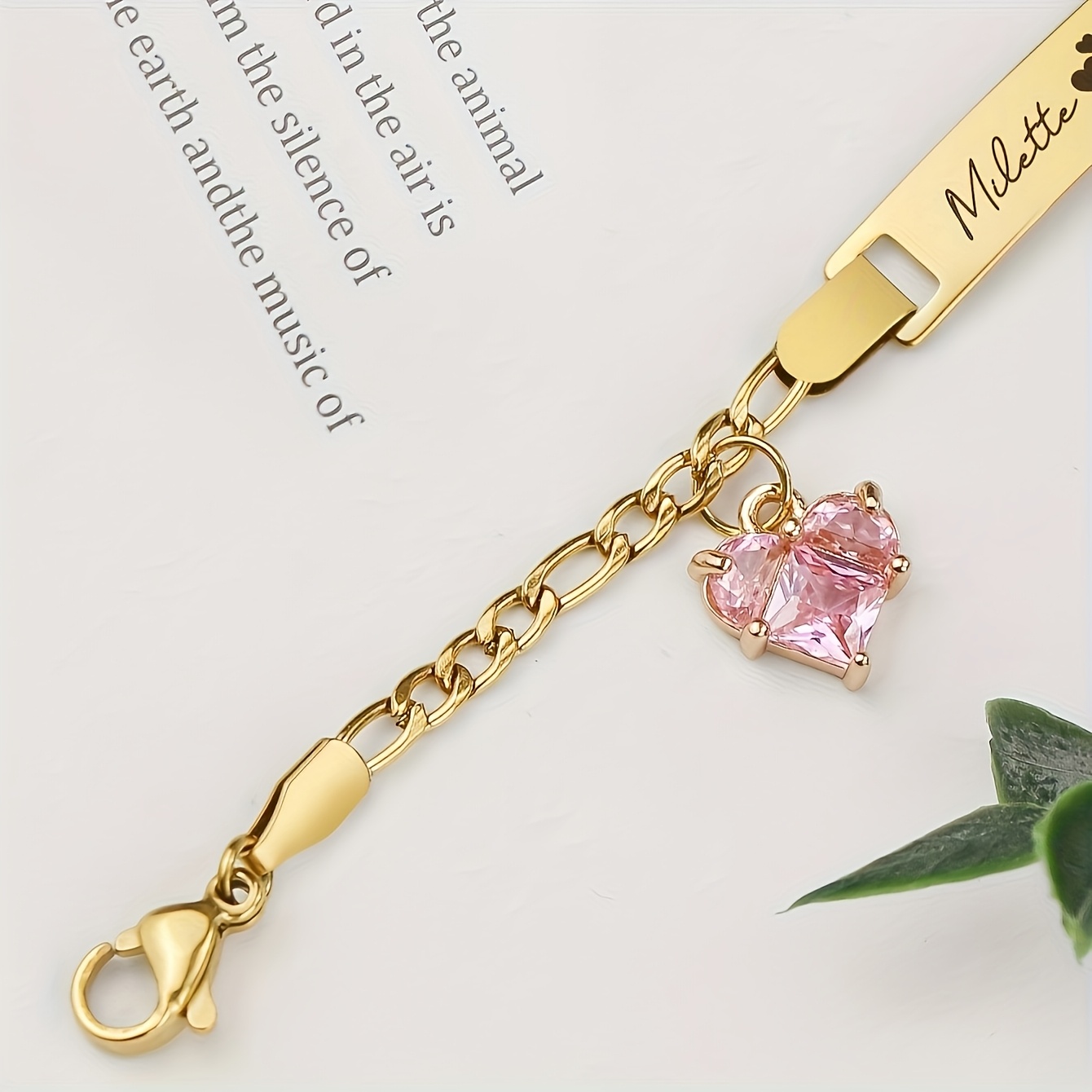 TEMU Personalized Stainless Bracelet, Pink Pendant, Holiday Gift, Couple Wear