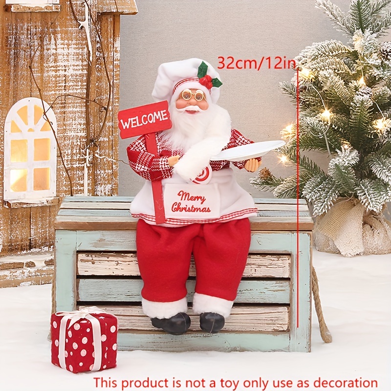 Chef-inspired Santa Claus Christmas Decoration - Elegant Holiday Ornament, No Power Needed, Featherless
