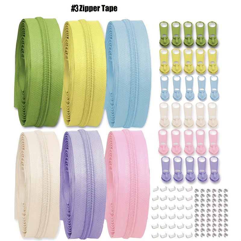 TEMU 6 Rolls Of Colored Nylon Sewing Zipper Tapes, 19 Yards #3 Zippers, Colored Nylon Coil Zippers, Suitable For Hand Sewing Craft, Includes 30pcs