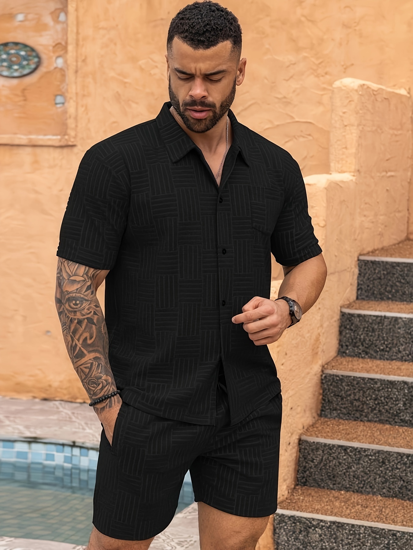 2 piece mens geometric summer outfit set mens - Temu South Africa