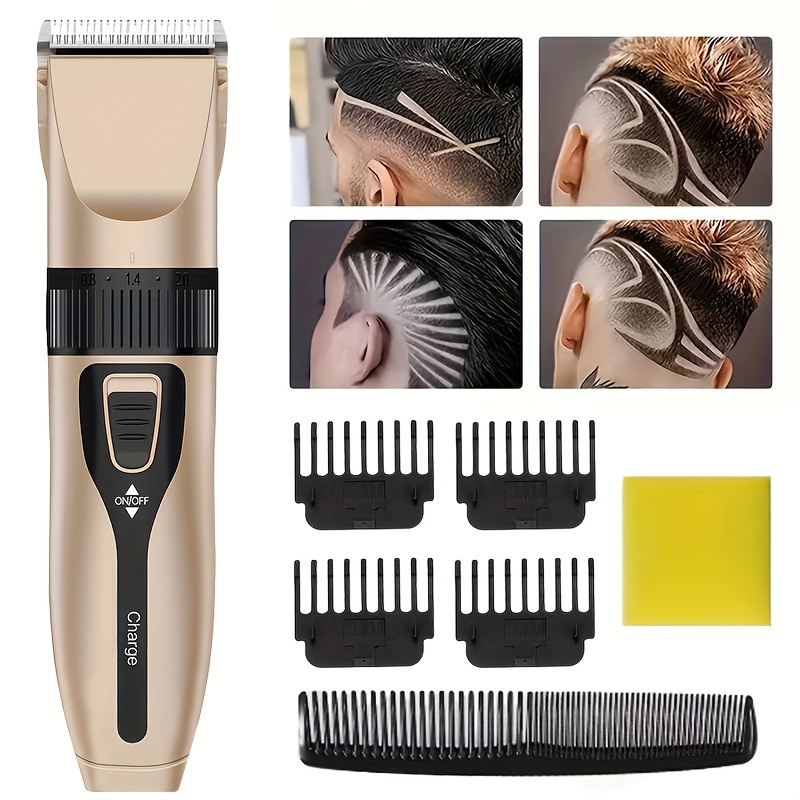 professional mens cordless hair clipper usb rechargeable electric hair trimmer with   high power ceramic cutting head led display screen 4 guide combs cleaning brush and lithium battery suitable for home and salon use perfect fathers day gif Product details 8