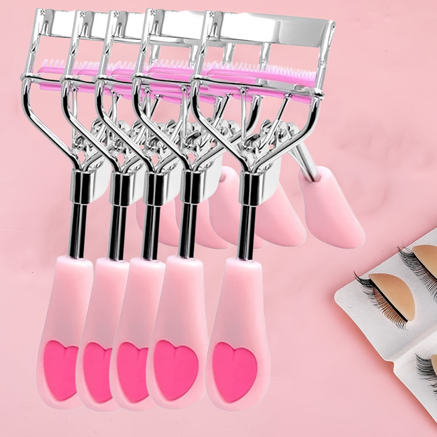 TEMU 5pcs Eyelash Curlers With Comb, Rose Golden Eyelashes Curlers With Built In Comb, Lash Curler Makeup Tool For Women And Girls