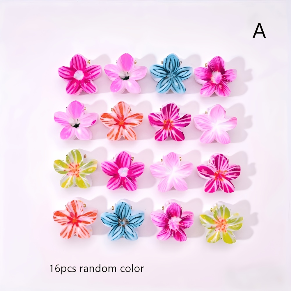 Image of 16pcs Color Random Delivery Summer Flower Hair Clip Cute Frangipani Shaped Printed Small Hair Claw Headdress Side Bangs Broken Hair Clip Hair Additions Perfect Gift For Women And