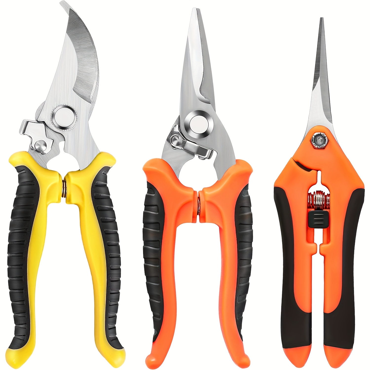 3-Piece Stainless Steel Garden Pruning Shears Set Ambidextrous Gardening Scissors for Plants and Flowers