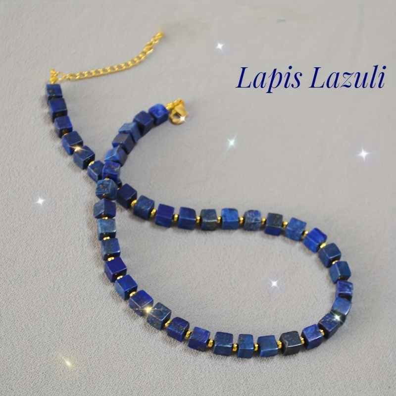 TEMU Uniek vierkant lapis halsketting voor vrouwen - December geboortesteen cadeau, luxe blauwe kralen halsketting, minimalistisch geometrisch