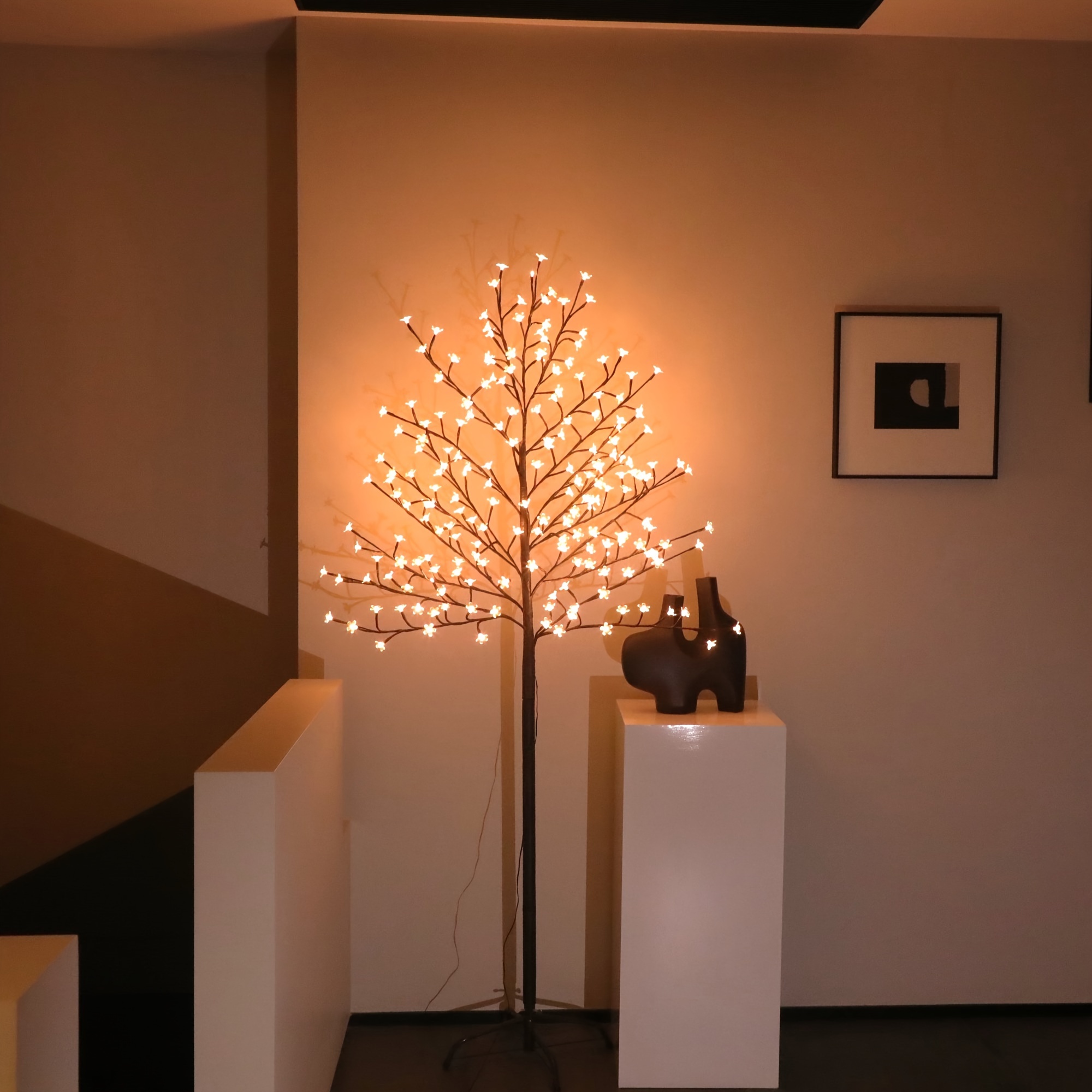 

6ft Led Cherry Tree Lights Warm White Light Plug-in For Christmas Gifts Party Decoration