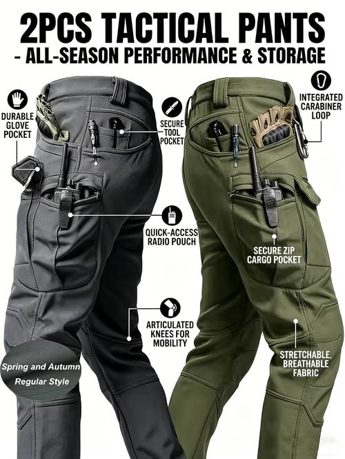 2pcs mens lightweight tear resistant work hiking pants with 9 pockets elastic waist non elastic fabric solid for outdoor activities such as mountaineering rock climbing camping fishing hunting