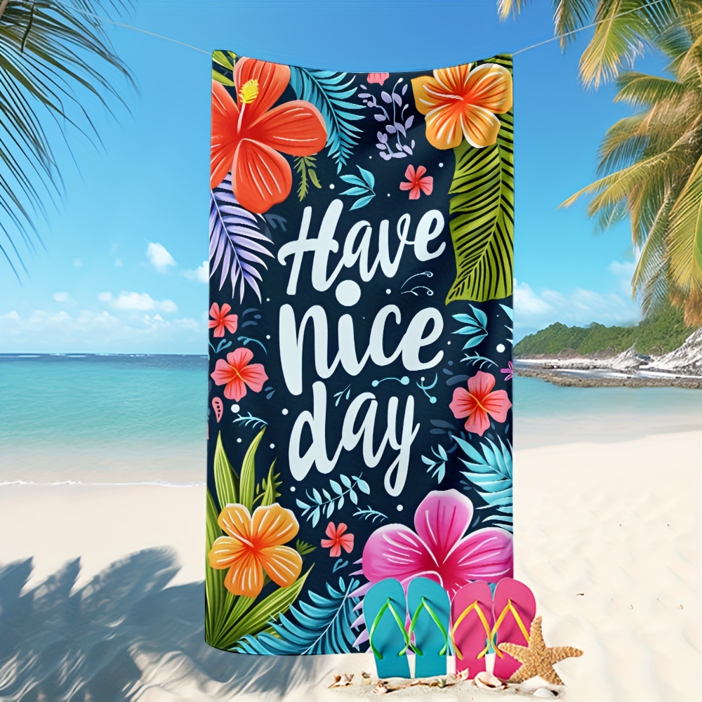 TEMU 1pc Flowers & Printed Beach Towel, Vacation Beach Accessories, Quick Drying - Beach Blanket, For Travel Swim Pool Party Yoga Camping Bathroom