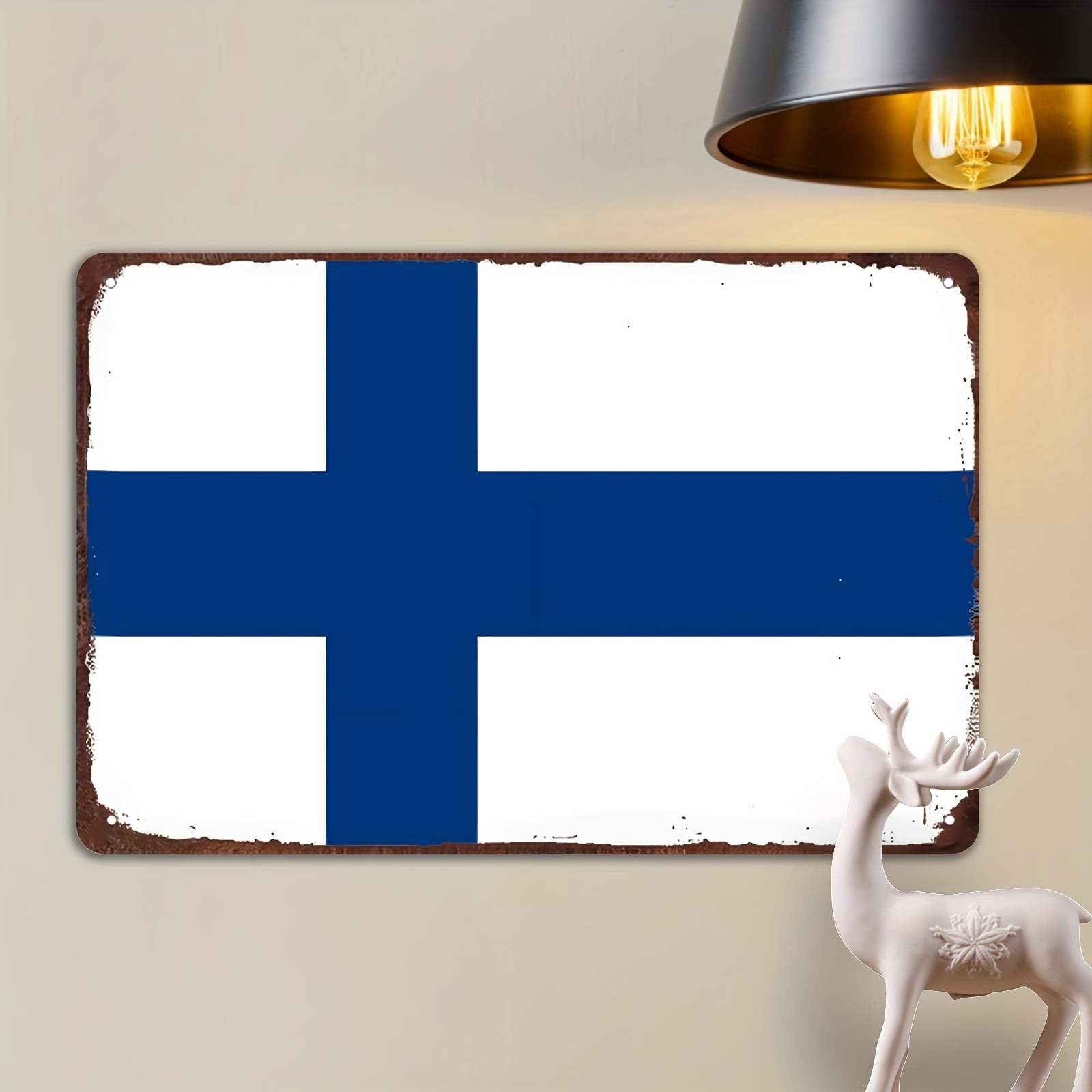 TEMU 2d Flat, 1pc Finland Flag Metal Wall Art - Retro Finnish National Emblem Sign With Symbol, Scandinavian-themed Iron Finnish Flag Decoration For
