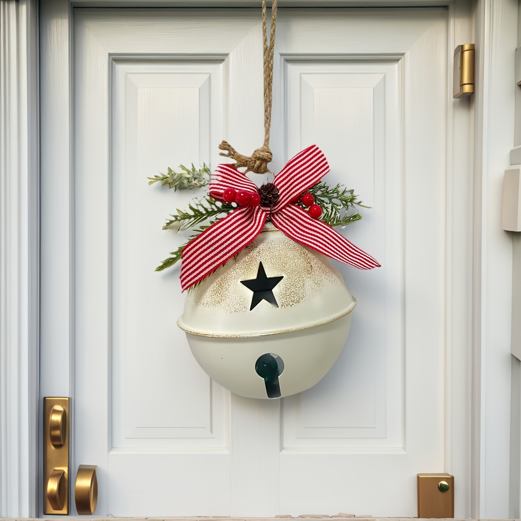TEMU Cast Iron Classic Round Christmas Bell Ornament With Bow - Collectible Holiday Decoration For Tree, For Halloween, St 's Day, New Year Parties -