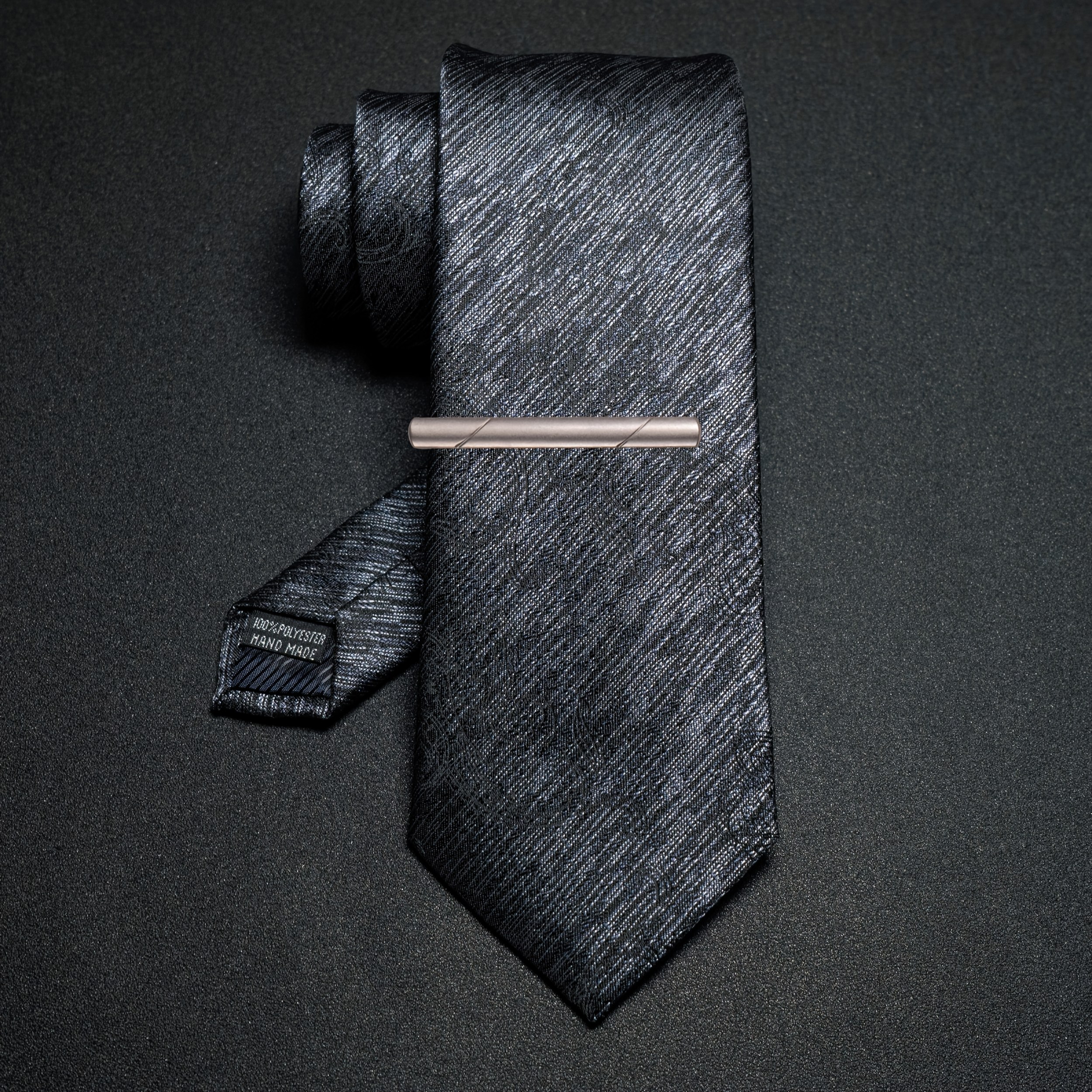 Heather Texture Paisley Jacquard Necktie and Tie Clip Set