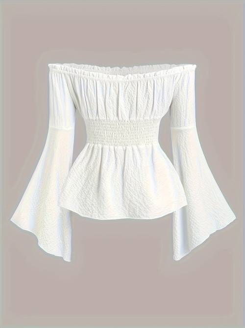 elegant off shoulder color block blouse sleeves womens fashion tie waist detail machine washable polyester spring summer fall