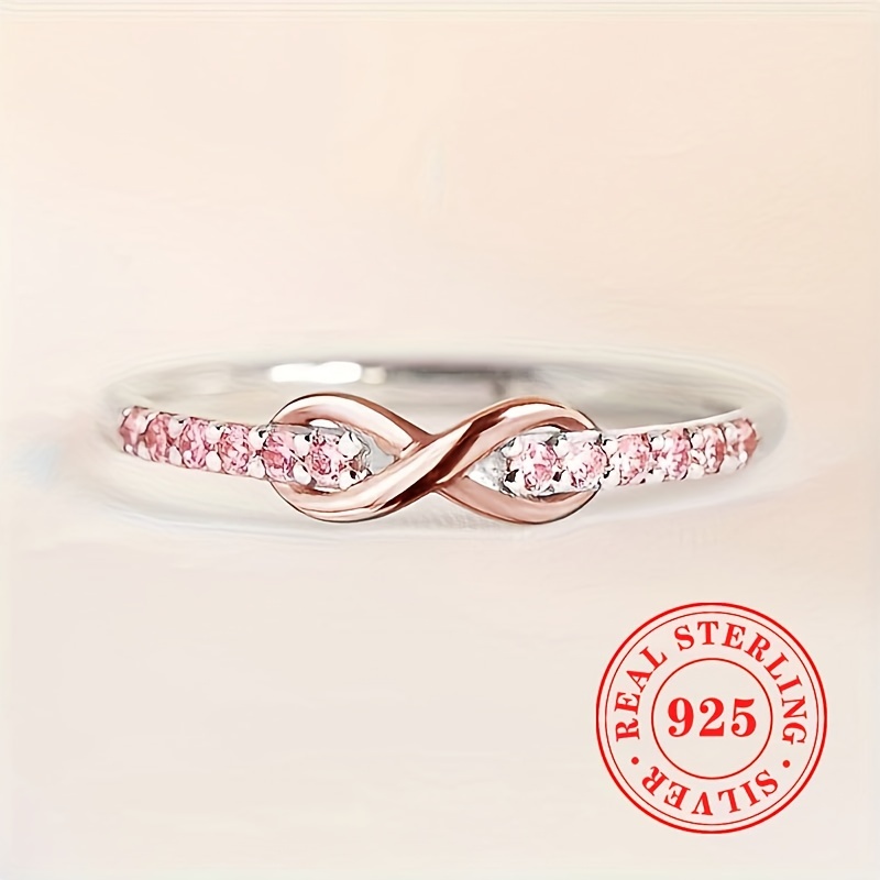 S925 Sterling Silver Inlaid - Pink Gemstone Infinity Ring Women's Versatile Jewelry Thin Ring