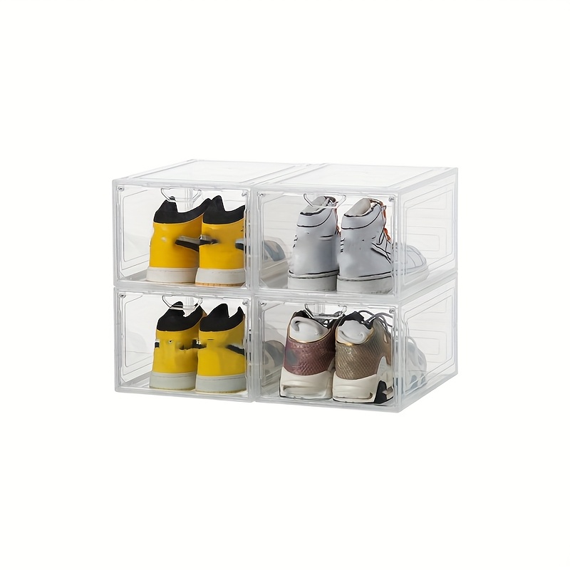 TEMU 4pcs Upgraded Six-sided Full-hard Magnetic Door Solid Plastic Shoe Storage Box, Wardrobe Shoe Storage Box, Shoe Storage Box With Magnetic Front