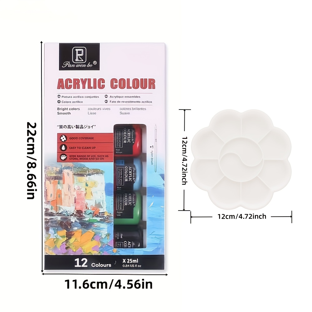 12-Color Acrylic Paint Set with Brushes, Palette, Easel & Canvas Frames