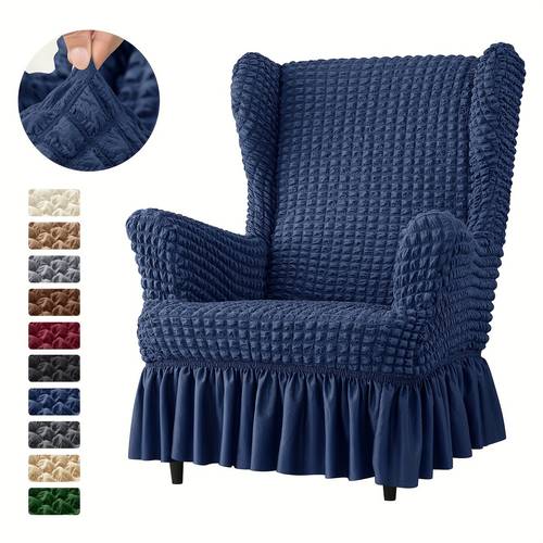 boho chic elastic armchair slipcover with grip dots and ruffle skirt machine washable stretch wingback chair cover polyester and spandex fabric fits standard armchairs 1 piece
