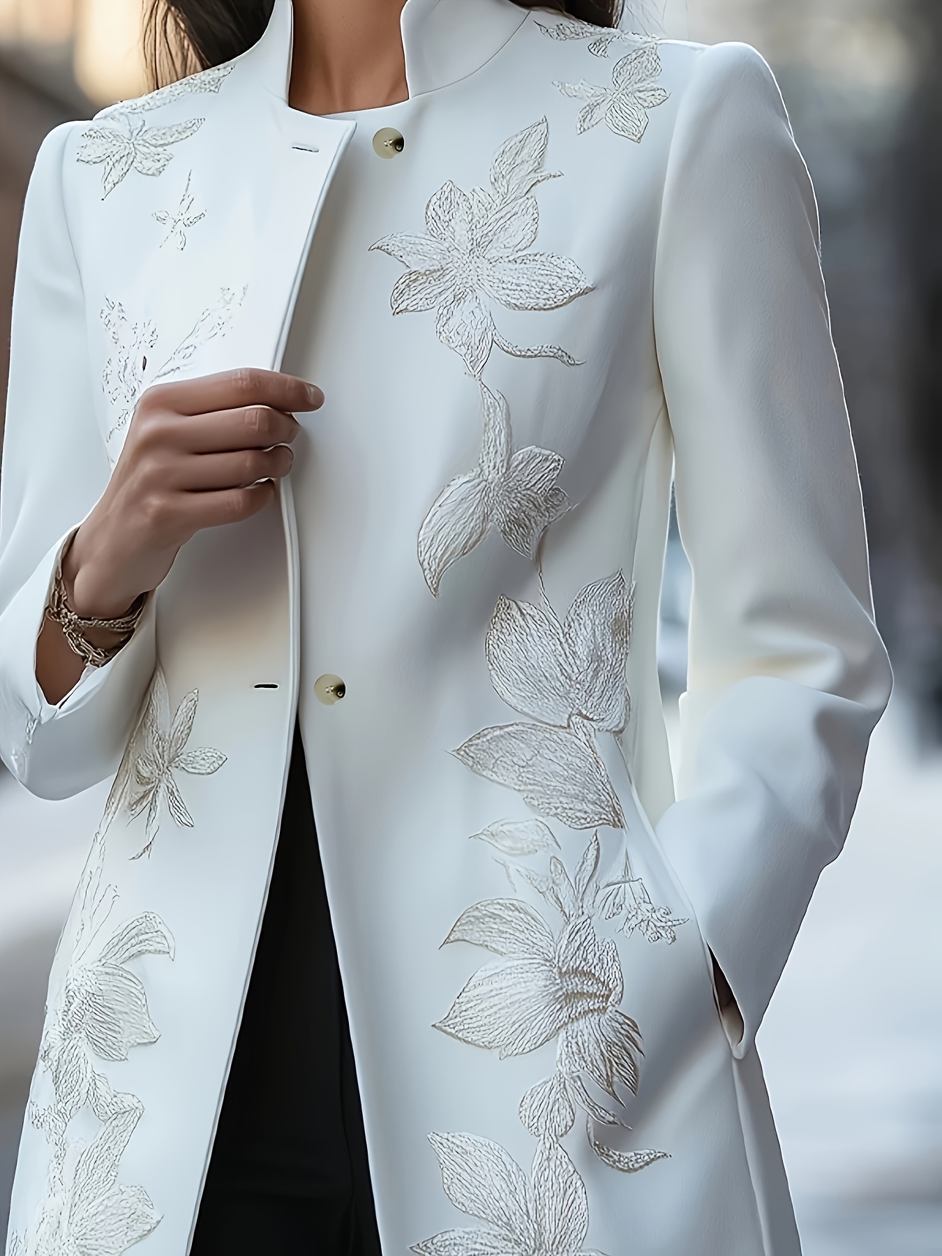 Women s Classic Floral Embroidered Jacket - Soft White   Single-Breasted Coat, Machine Washable   Versatile Casual Business Dressing Fashion Layering Design High Quality   Exquisite Embroided    , Elegant Jackets for Women, Jackets for Women, Coat for Women, Elegant Jackets for Women Classy,   Wear, Durable  ing, Premium Embroidery, Professional Attire