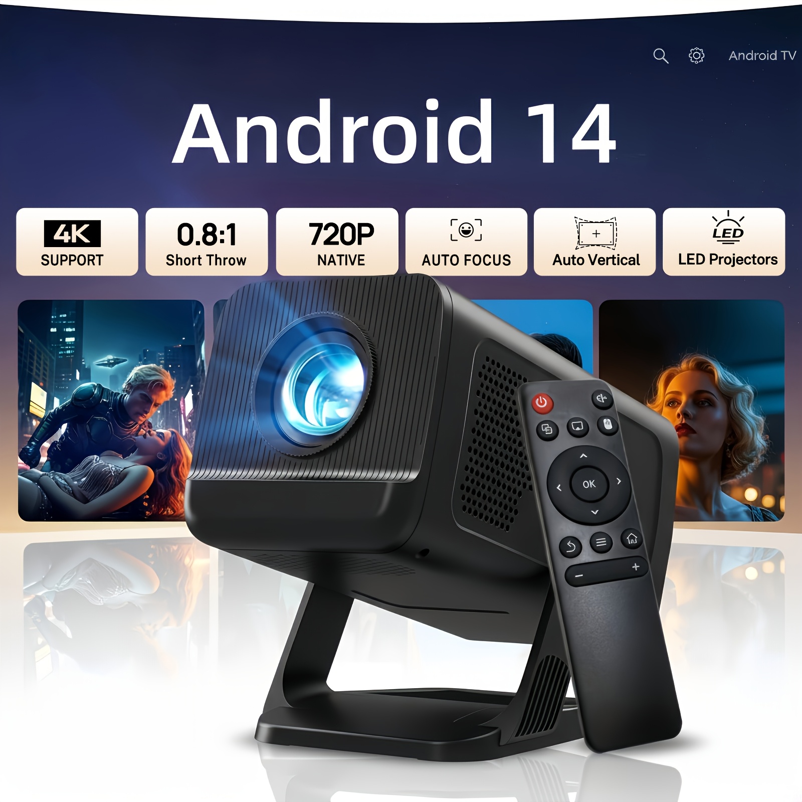 Image of [built-in Apps & 2026 Upgraded] Mini Portable Smart Projector With Wifi 6 And Bt5.2, 14, 4k Support |native 720p Home Theater Projector With Stand, 350ansi, Auto Keystone Correction, Black