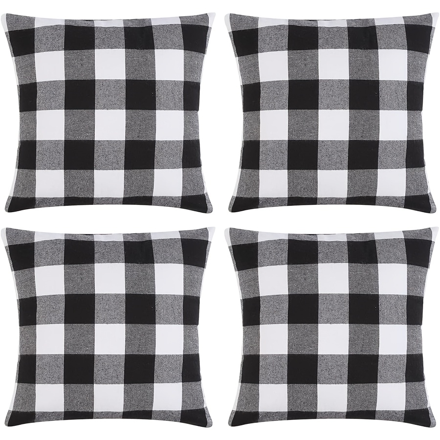 

4pcs Set 20x20 Inch Pillowcases - Black, | Single-sided Polyester Covers For Home & Sofa Decor | Machine Washable With Zip Closure