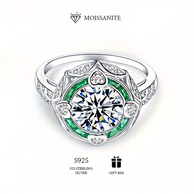 925 Sterling Silver Ring with 0.5ct Moissanite Green and Clear Gemstones