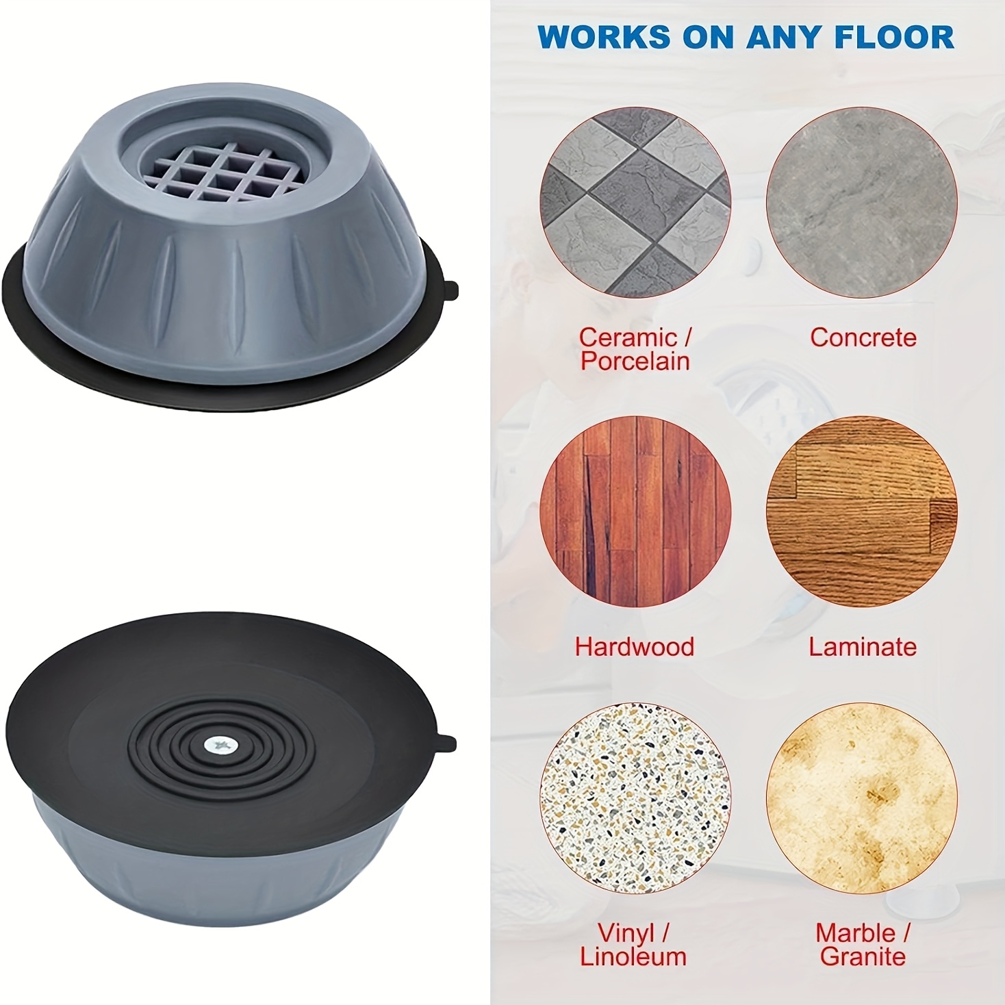 8片/16片洗衣机防滑垫 | 减震防噪垫 | 家电防滑调平脚 | 洗衣机减震支架 商品详情 2