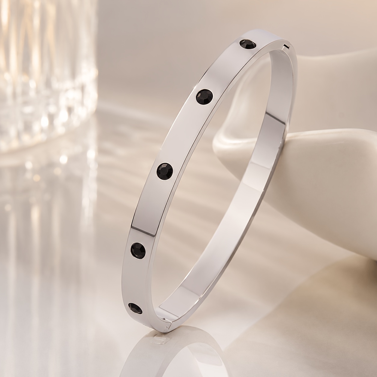 Unisex Colorful Stone Accent Bracelet, Silvery Matte Bangle