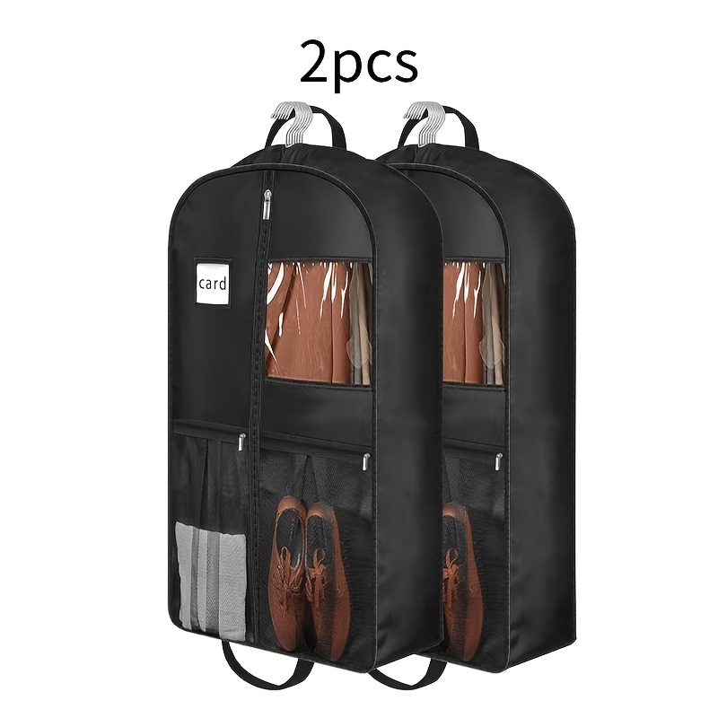 TEMU Black Non-woven Foldable Storage Bag, Ideal For Business Travel & Home Closet Organization, With Dust Cover, Handle, Zipper & Clear Window, In