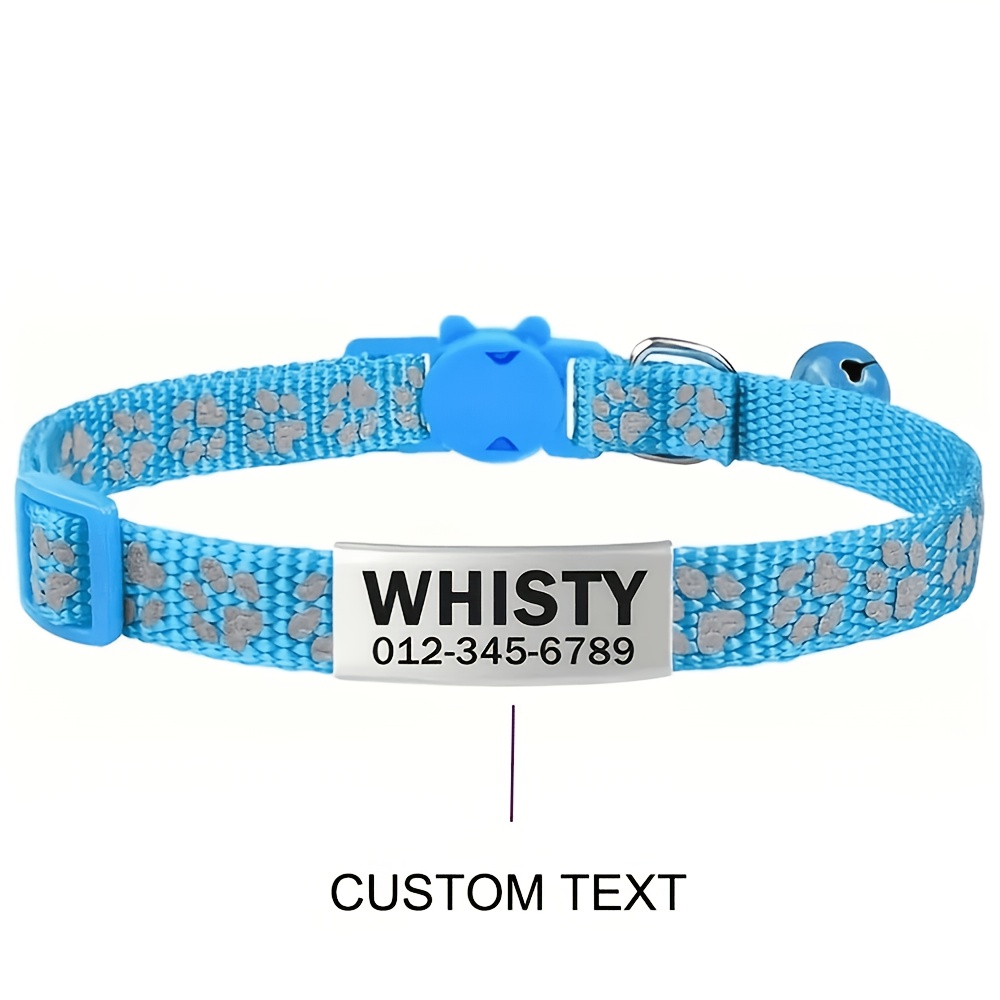 Custom Laser Engraved Pet Name Collar with Reflective Paw Print