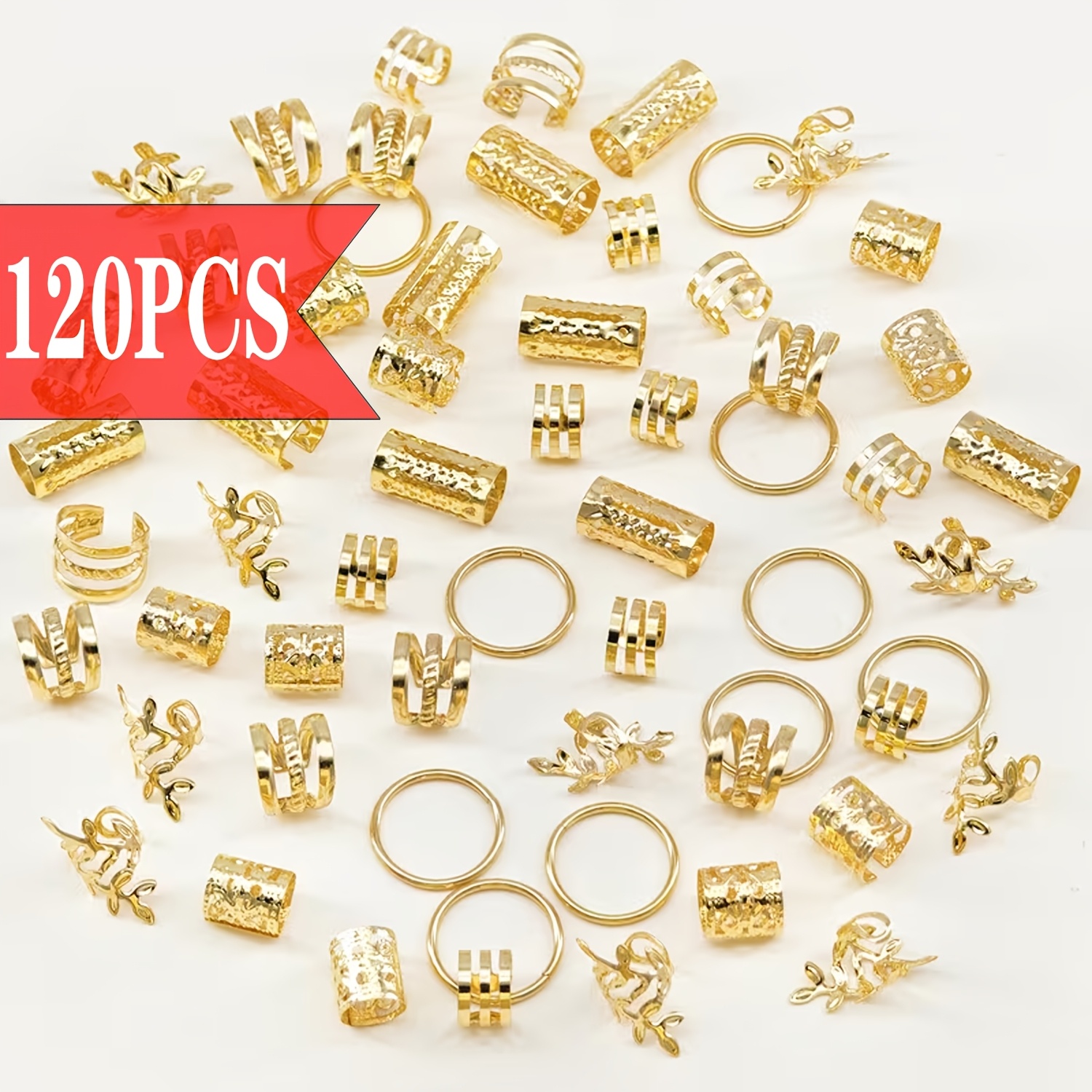 E-shop 120 Stk. Böhmische durchbrochene florale Haar-Accessoires für Zöpfe – -Ringe, Armbänder Clips aus Legierung, geeignet für Damen