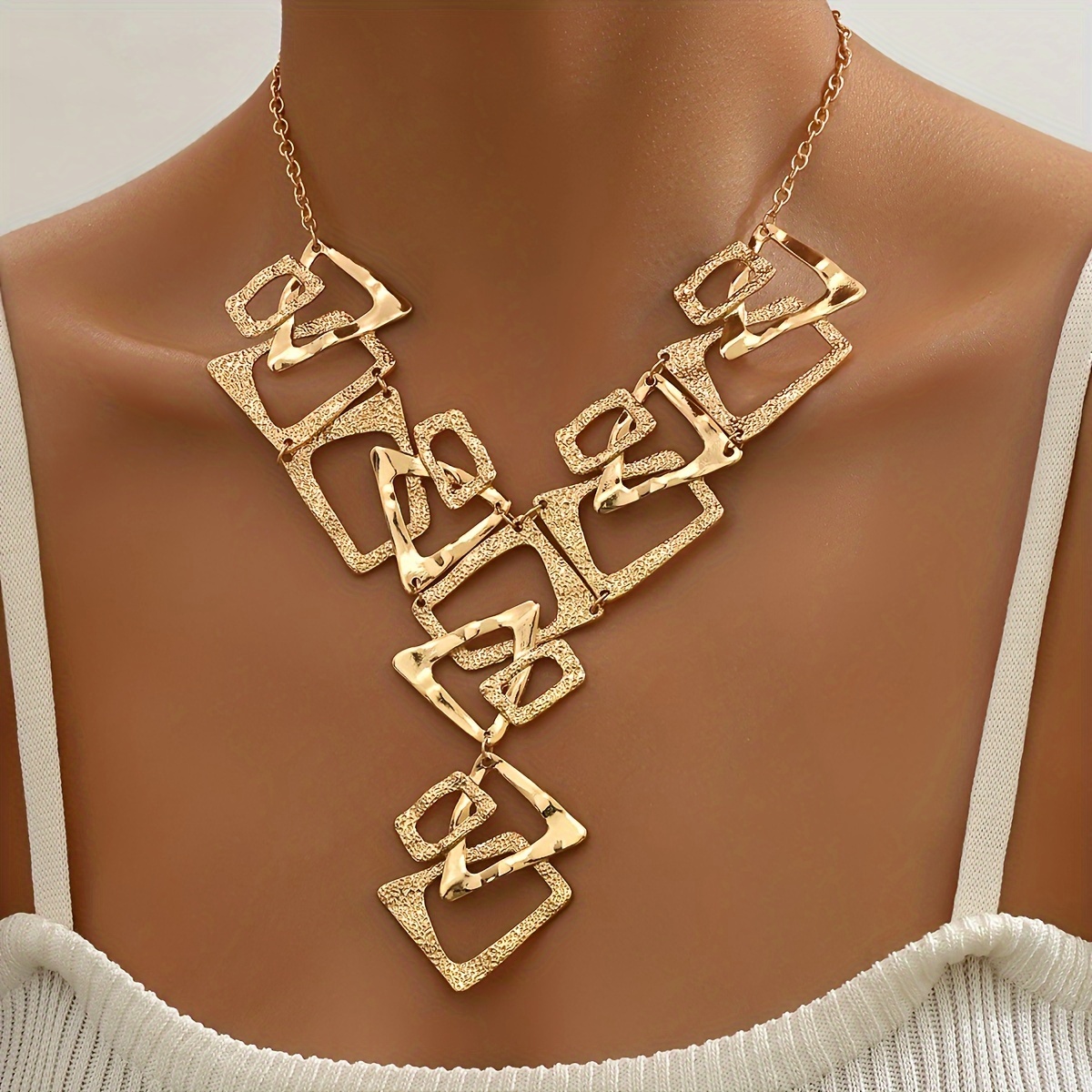 

Chic Geometric Y-shaped Necklace With Triangle & Square Pendants - Zinc Alloy, Casual Attire Or Parties