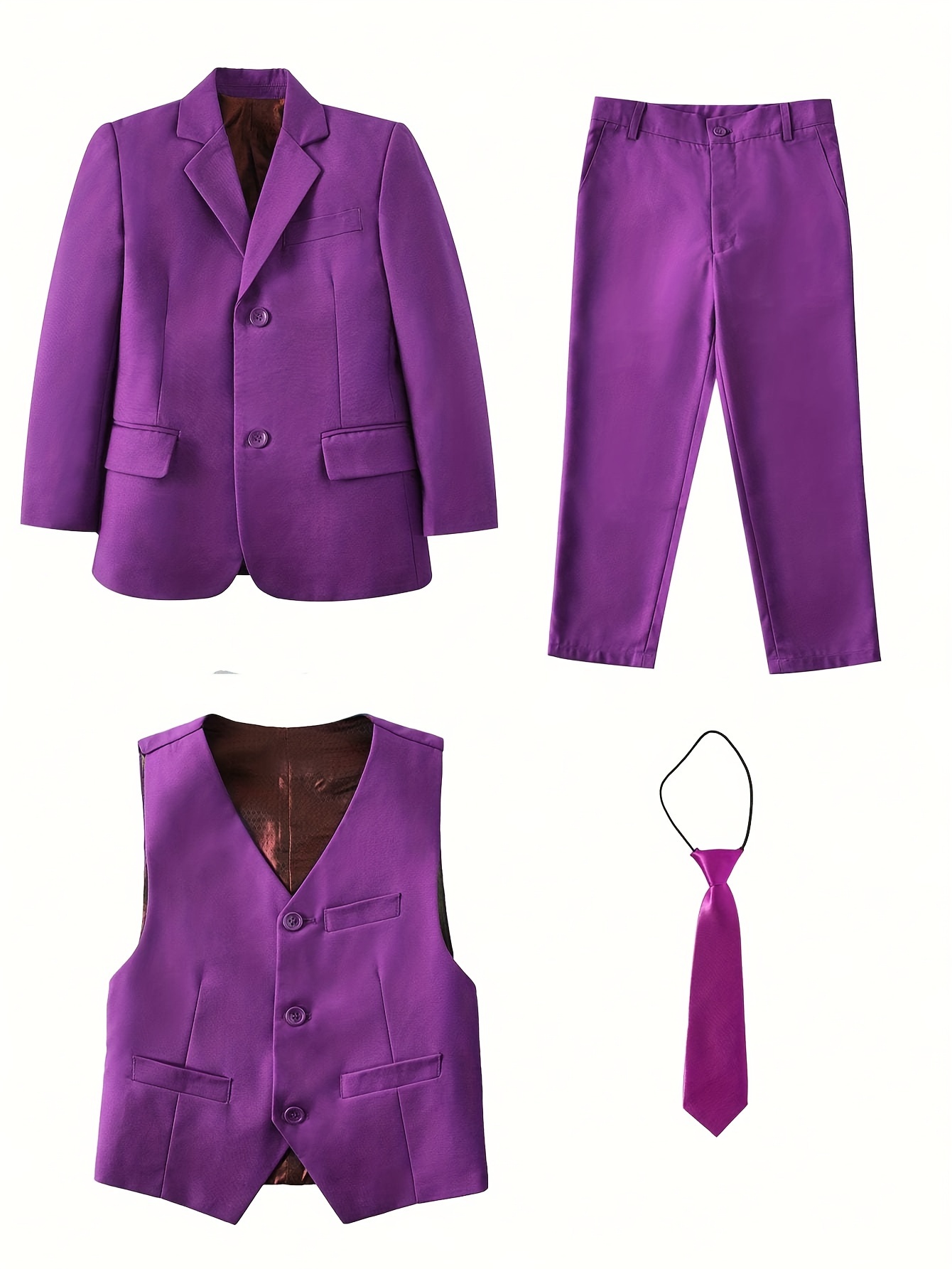 黑色星期五男童4件套西装套装夹克马甲裤子领带2 16岁儿童正装英伦风格婚礼学校服装男童西- Temu, image size:800x1066