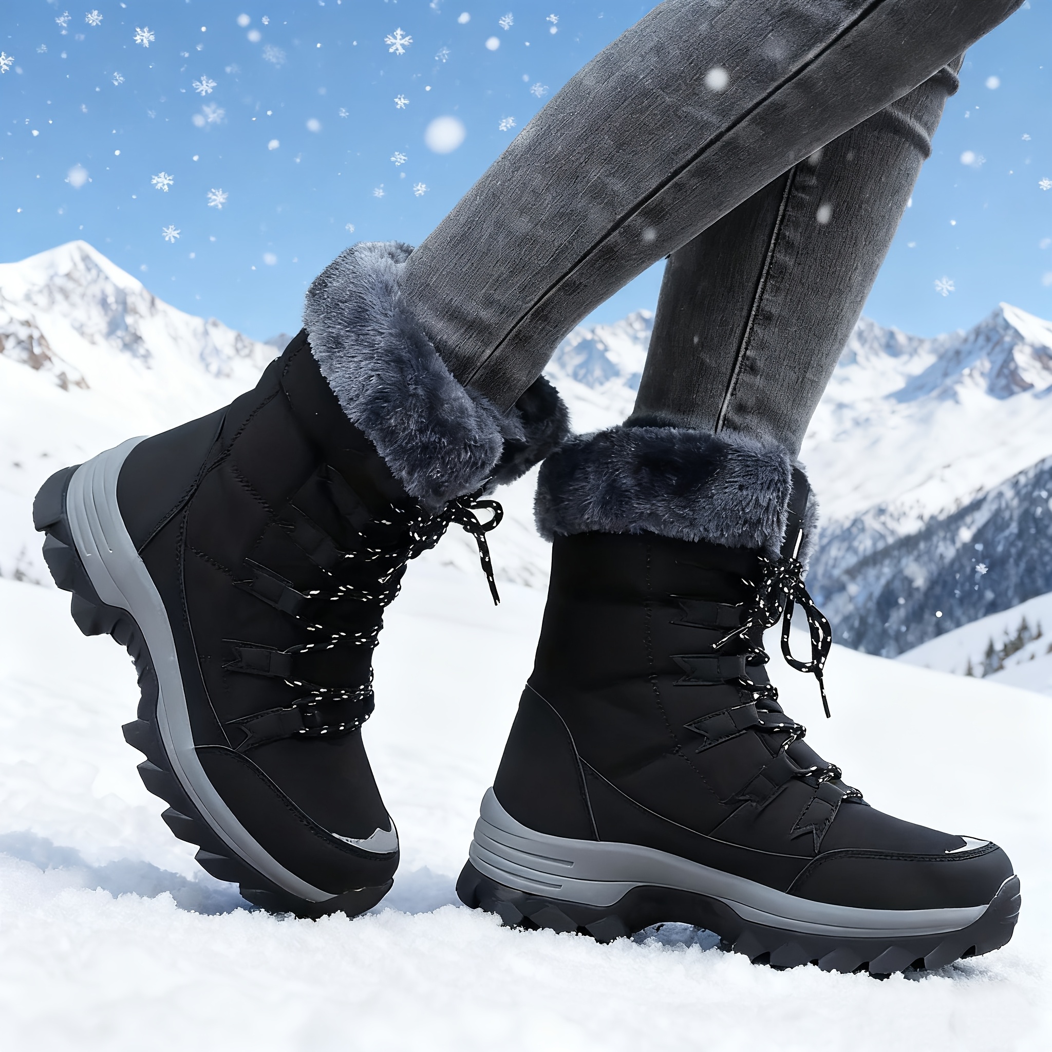 Bottes d'hiver montantes pour femmes, bottes de neige de couleur 9013,  chaussures d'extérieur décontractées à bout rond en tissu, semelle MD,