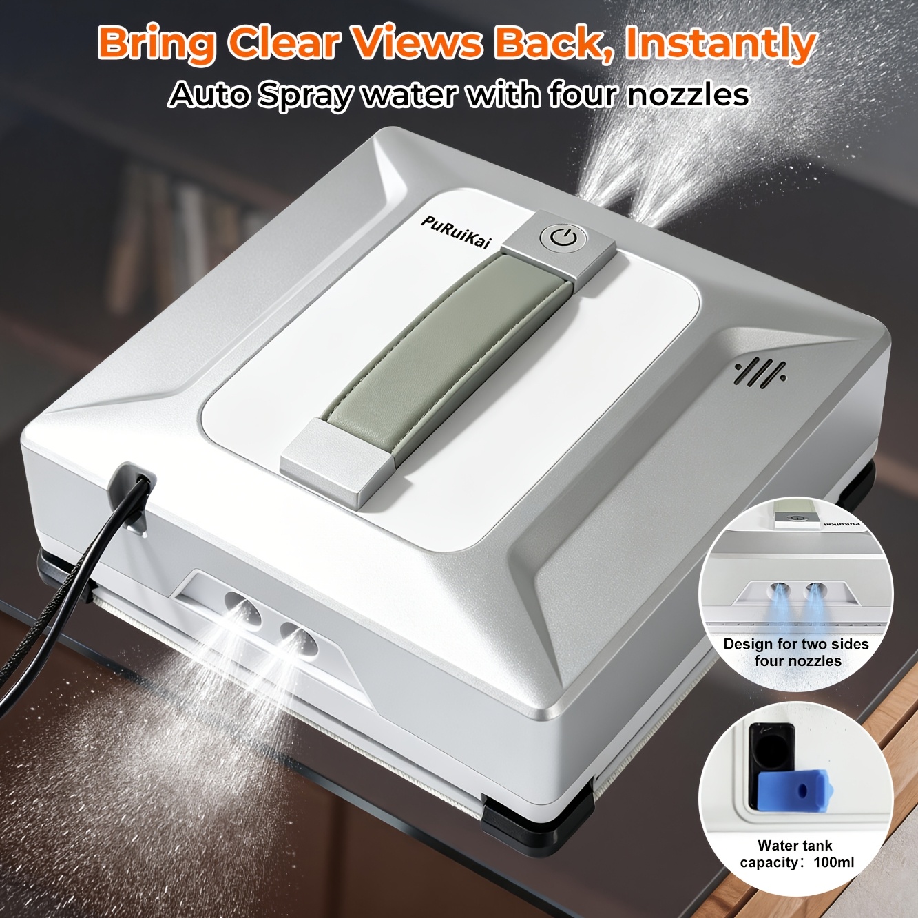 Borderless Window Cleaning Robot, 2026 Latest Model 3500pa Super Strong Suction, Planning, 10-layer Safety , Dual- 4 Spray Nozzles, Suitable For All Types Of Window Cleaning