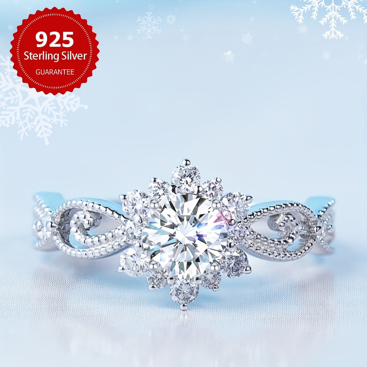 1ct Moissanite Engagement Ring, 925 Sterling Silver