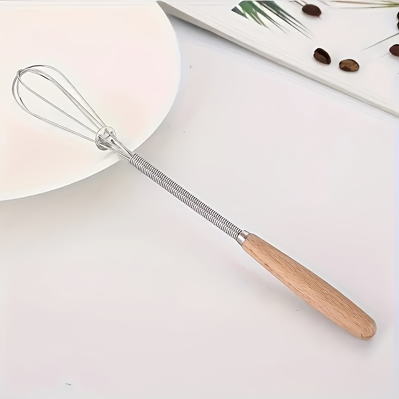 E-shop Edelstahl Mini-Schneebesen mit Holzgriff - Manueller Schneebesen, Milchaufschäumer & Kaffee-Mixer für Backen, Mischen, Aufschlagen -