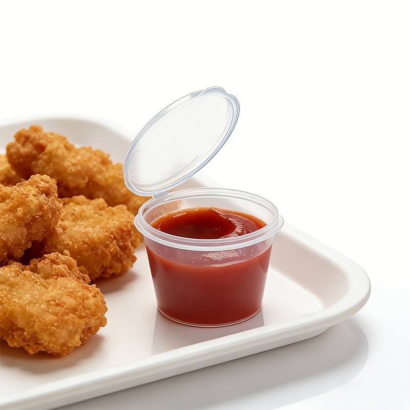 100 Food-Grade Sauce Cups, 25ml with Clips