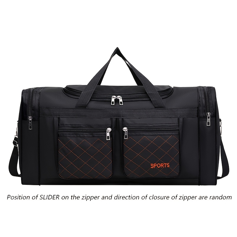 TEMU Large Capacity Travel Duffel Bag, Nylon Material, With "sports" Print, Multiple Compartments & Pockets, Short Trips & Business Travel, Casual Travel Gear | Sporty Duffel Bag | Handle, Bag
