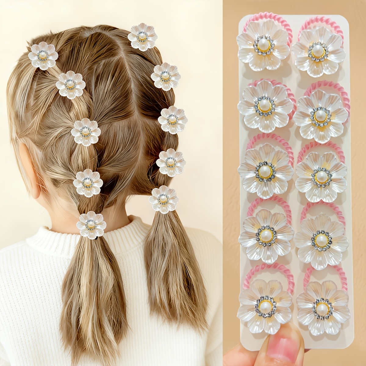 TEMU 10pcs 's Hair Additions Cute Floral Twist Hair Ties - With Small Flowers And Faux Rhinestone Decorations - Suitable As Hair Accessory Gifts For