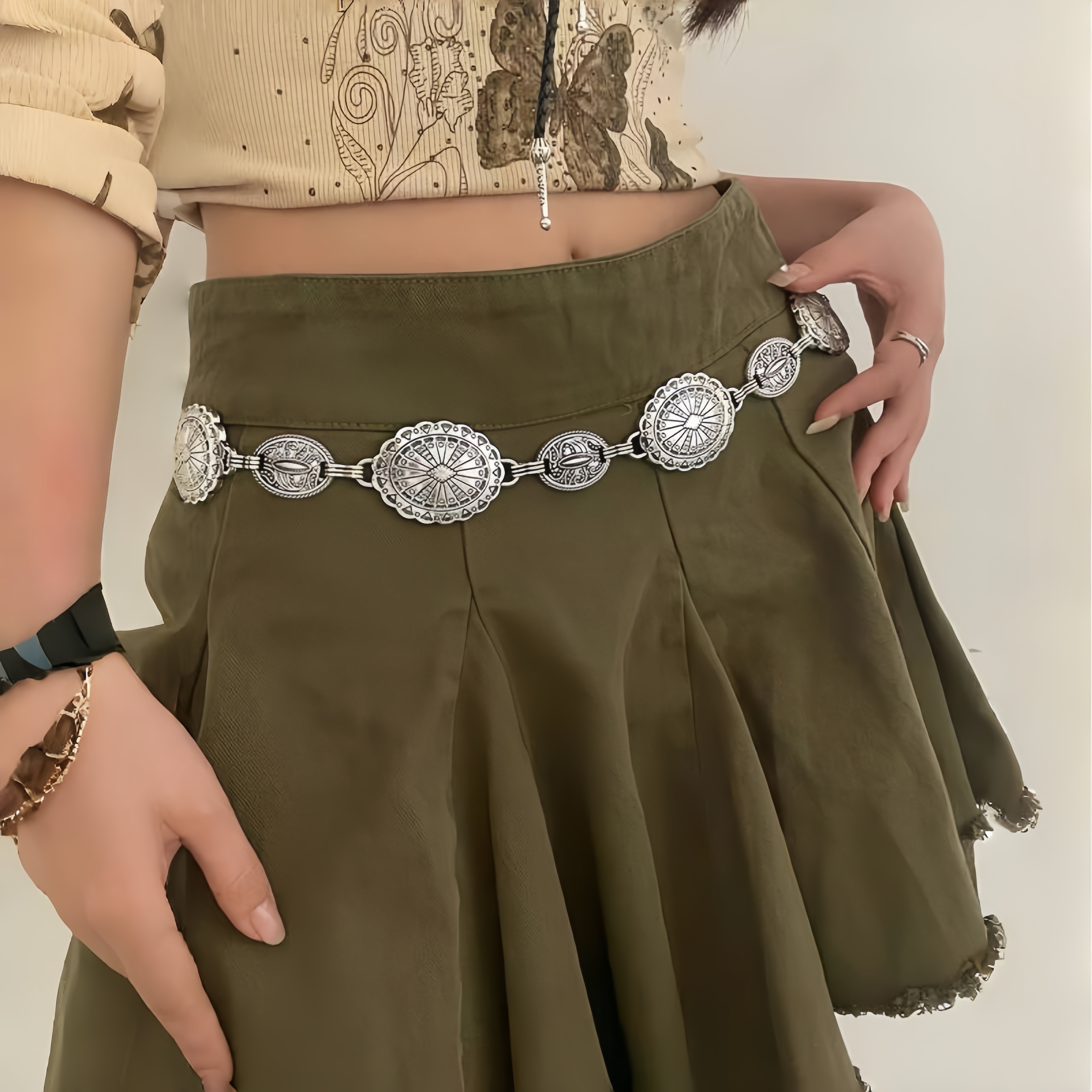 

Boho-chic Stainless Steel Waist Chain Belt - Versatile Metal Accessory For Dresses & Shirts, Perfect For Casual Outings & Everyday Wear