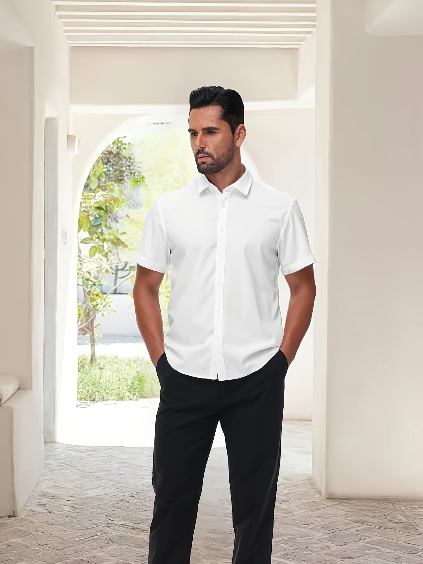 Semi Formal Attire Business Casual Short Sleeve Dress Shirt Short Sleeve Business  Formal Blouse Tops Semi, image size:800x1067