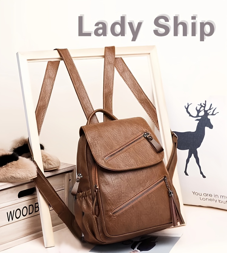 Mochila organizadora multifuncional de gran capacidad, bolso de hombro para mujer, carcasa suave de PU, diseño retro minimalista, bolso pequeño para uso diario