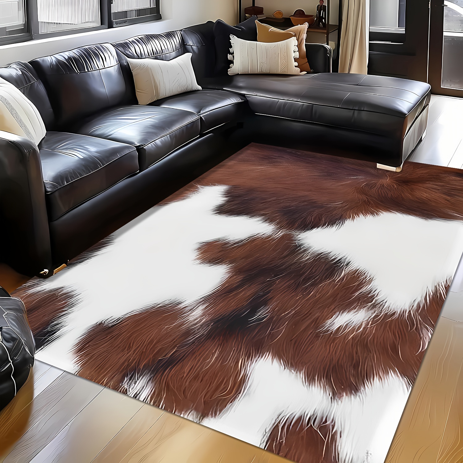 

Soft & Cozy Cowhide Pattern Area Rug - Non-slip, Stain Resistant, Machine Washable For Living Room, Bedroom, Entryway - Decor, Rugs For Living Room