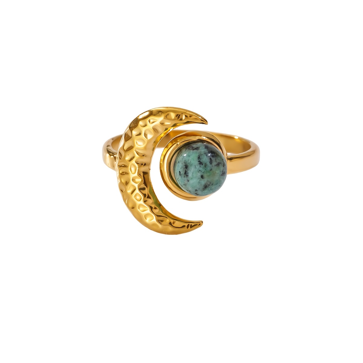 TEMU 1 Bague ouverte en acier inoxydable avec naturelle