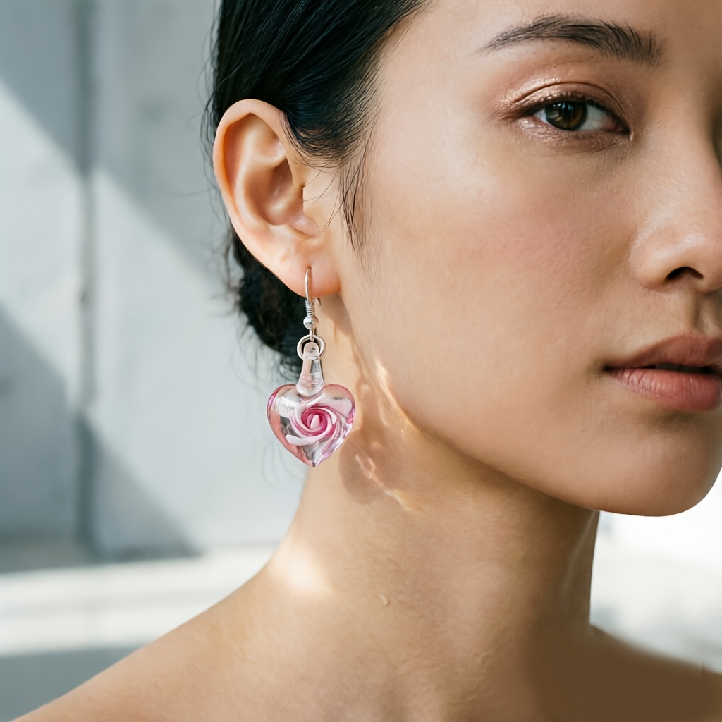 Women's Hand-Blown Heart Pendant Earrings