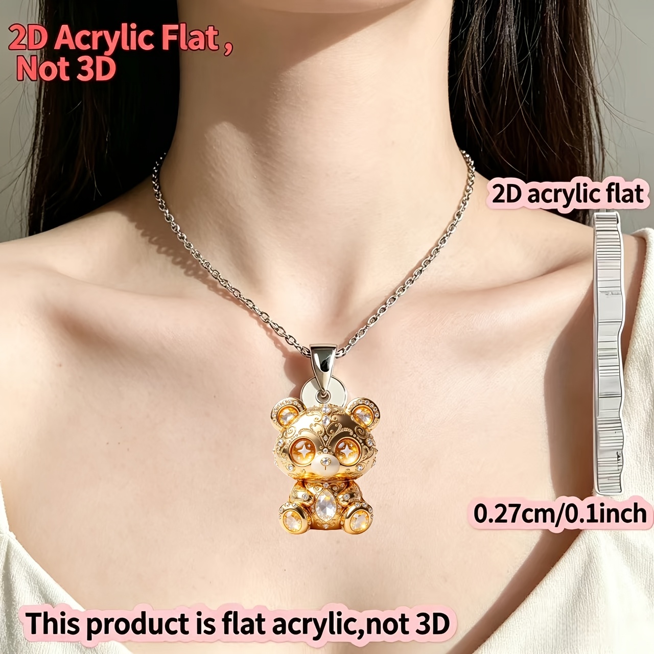 Novelty Shining Bear Acrylic Printed Pattern Necklace