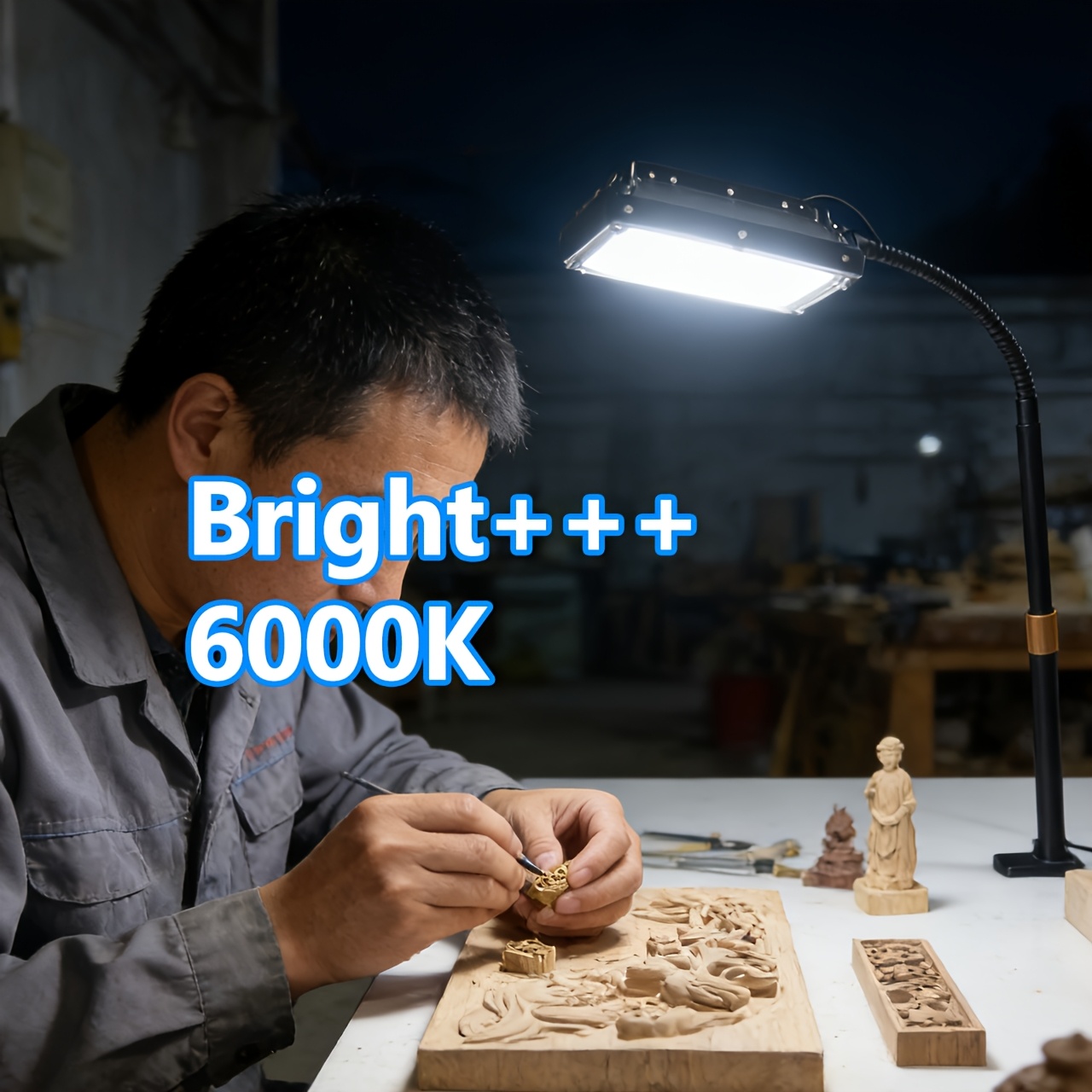 Clamp-Style USB LED Workbench Lamp with Adjustable Height and Angle