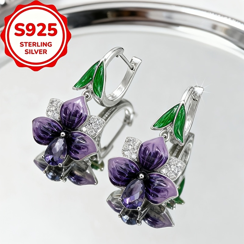 Women's S925 Silver Flower & Leaf Drop Earrings