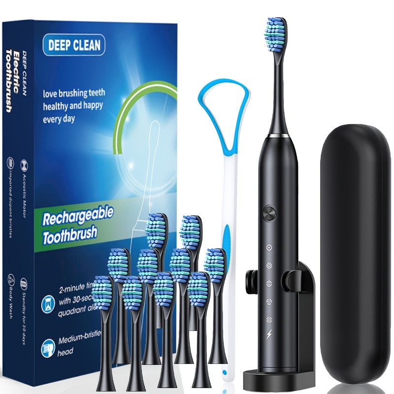 Electric Toothbrush With Tongue Coating Scraper, Ip67, Usb Charging, Soft-bristled Toothbrush With Rechargeable Intelligent Timer